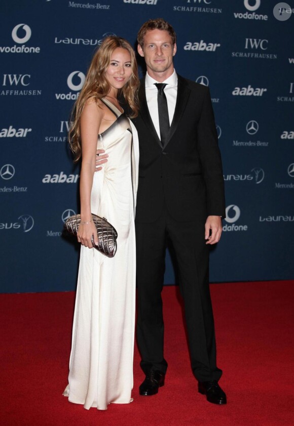 Jenson Button et sa compagne Jessica Michibata lors de la cérémonie des Laureus World Action Sportsperson à Abu Dabi le 10 mars 2010