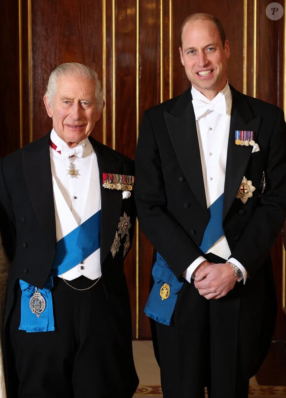 le roi Charles III d'Angleterre, le prince William, prince de Galles - La famille royale du Royaume Uni lors d'une réception pour les corps diplomatiques au palais de Buckingham à Londres le 5 décembre 2023 © Chris Jackson/WPA-Pool