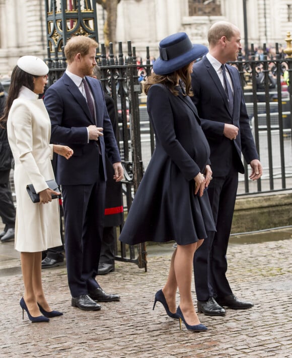Le prince Harry et Meghan Markle avec Le prince William, duc de Cambridge et Catherine (Kate) Middleton, duchesse de Cambridge (enceinte) - La famille royale d'Angleterre au "Commonwealth Day service" à l'Abbaye de Westminster à Londres, Royaume Uni, le 12 mars 2018.