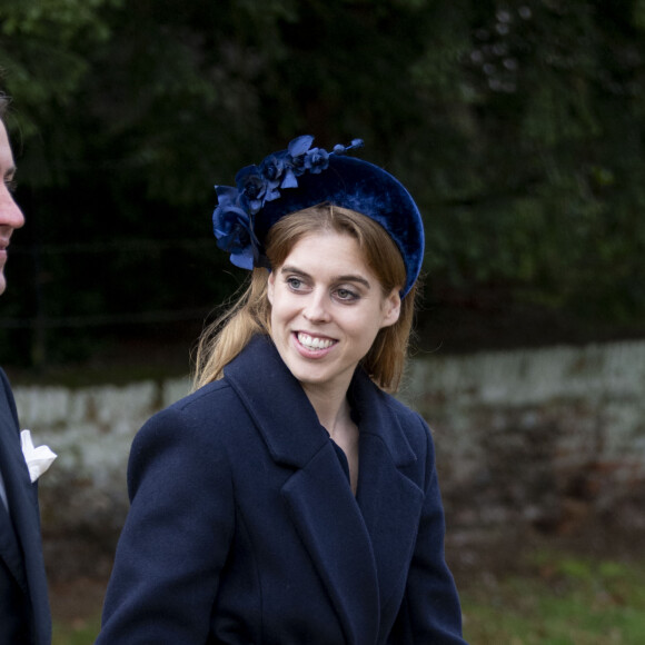 La princesse Beatrice d'York et son mari Edoardo Mapelli Mozzi - Les membres de la famille royale britannique lors de la messe du matin de Noël en l'église St-Mary Magdalene à Sandringham, le 25 décembre 2023.
