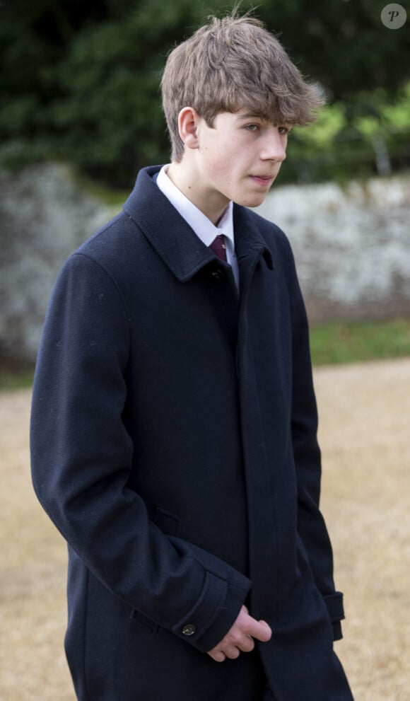 James Mountbatten-Windsor, comte de Wessex - Les membres de la famille royale britannique lors de la messe du matin de Noël en l'église St-Mary Magdalene à Sandringham, le 25 décembre 2023.