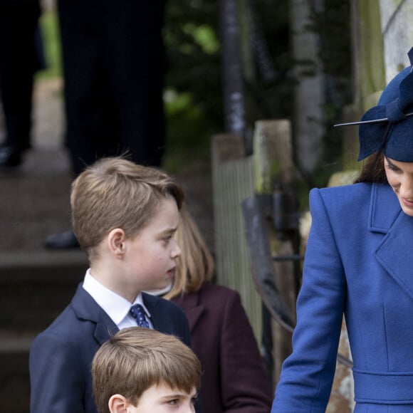 Catherine (Kate) Middleton, princesse de Galles, le prince George de Galles et le prince Louis de Galles - Les membres de la famille royale britannique lors de la messe du matin de Noël en l'église St-Mary Magdalene à Sandringham, le 25 décembre 2023.