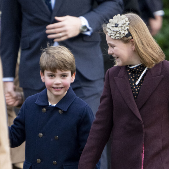 Mia Tindall et le prince Louis de Galles - Les membres de la famille royale britannique lors de la messe du matin de Noël en l'église St-Mary Magdalene à Sandringham, le 25 décembre 2023.