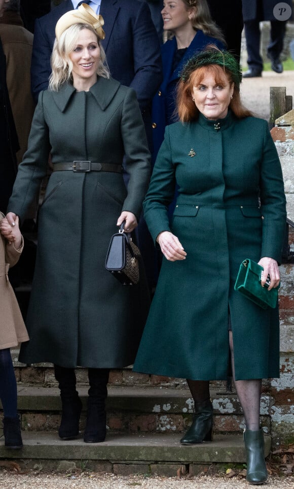 Sarah Ferguson, duchesse d'York, Zara Tindall - Les membres de la famille royale britannique lors de la messe du matin de Noël en l'église St-Mary Magdalene à Sandringham, le 25 décembre 2023.