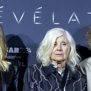 Léa Drucker (habillée Louis Vuitton et bijoux Stone Paris), Catherine Breillat, Samuel Kircher (habillé en Dior) au photocall du dîner César Révélations 2024 à L'Élysée Montmartre à Paris le 15 janvier 2024. © Olivier Borde / Bestimage 