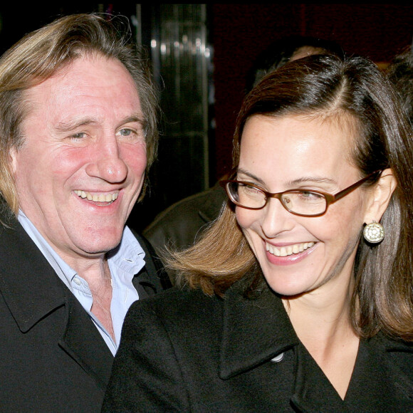 Gérard Depardieu & Carole Bouquet a l'avant premiere du film ' 36 quai des Orfevres ' au cinema Pathe Wepler.