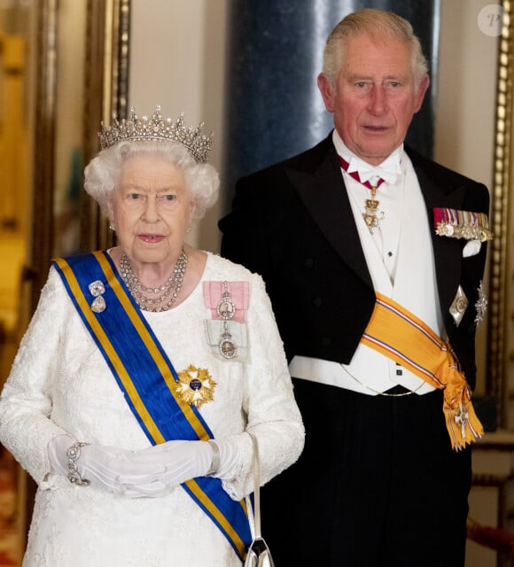 La reine Elisabeth II d'Angleterre, le prince Charles - Le couple royal des Pays-Bas au banquet d'Etat au palais de Buckingham de Londres, à l'occasion de leur voyage officiel au Royaume-Uni. Le 23 octobre 2018 