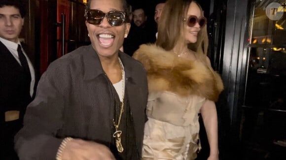 Rihanna - bijoutée par Messika - et son compagnon A$AP Rocky sont allés dîner en amoureux à l'occasion de la Saint-Valentin au restaurant Cesar à Paris le 14 février 2024. 