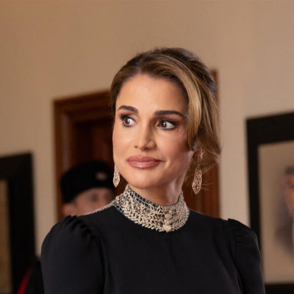 La reine Rania de Jordanie - Les familles royales au mariage du prince Hussein de Jordanie et de Rajwa al Saif, au palais Zahran à Amman (Jordanie), le 1er juin 2023. 