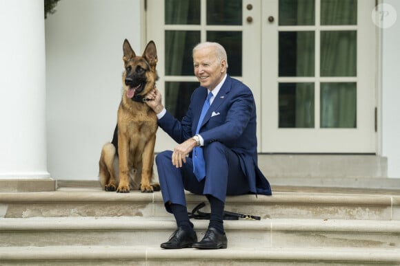 Ils doivent en effet se séparer de leur chien.
Le président Joe Biden passe du temps avec son berger allemand, Commander, dans le jardin de la Maison Blanche, 26 septembre 2022. © Adam Schultz/White House/ZUMA Press/Bestimage
