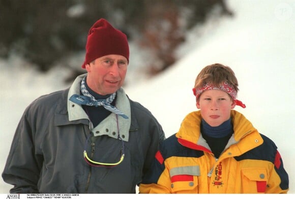 Le prince Charles et le prince Harry font du ski.