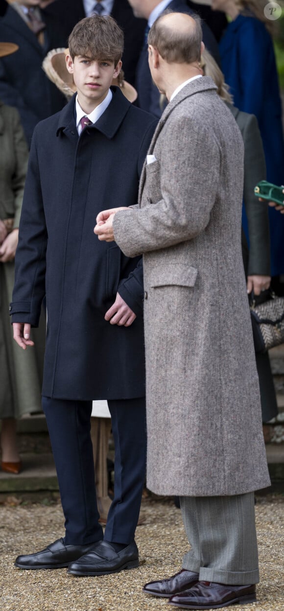 Le prince Edward, duc d'Edimbourg, James Mountbatten-Windsor, comte de Wessex - Les membres de la famille royale britannique lors de la messe du matin de Noël en l'église St-Mary Magdalene à Sandringham, le 25 décembre 2023.