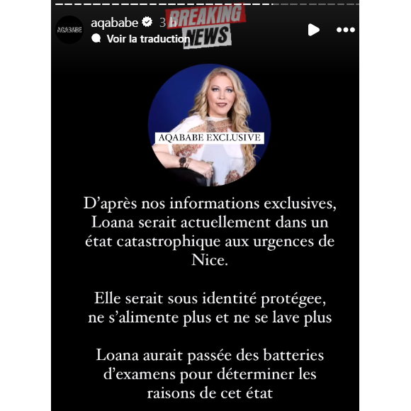 Loana aurait été admise aux urgences de Nice "dans un état catastrophique" d'après le blogueur Aqababe.