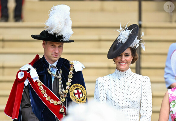 Le Prince William et Kate Middleton lors du service annuel de l'ordre de la jarretière à la chapelle St George du château de Windsor, le 19 juin 2023.