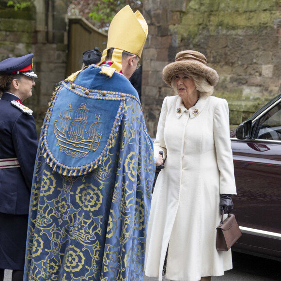 Camilla Parker Bowles assiste au service Royal Maundy à la cathédrale de Worcester, le 28 mars 2024.