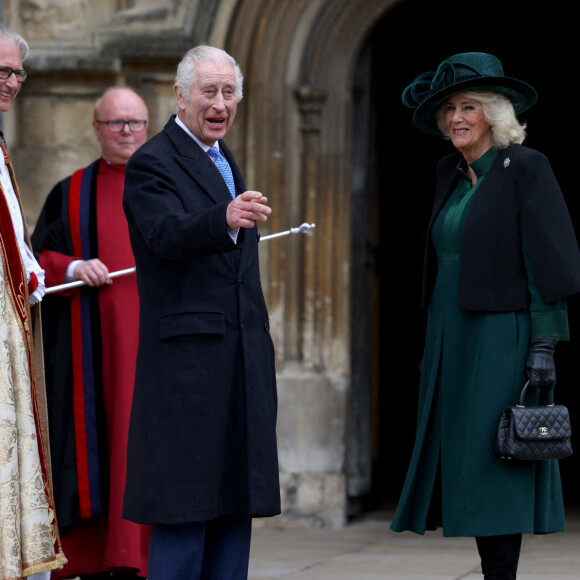 Le roi Charles III et la reine Camilla lors de la messe de Pâques en la chapelle Saint-George à Windsor le 31 mars 2024. Photo by Hollie Adams/PA Wire/ABACAPRESS.COM