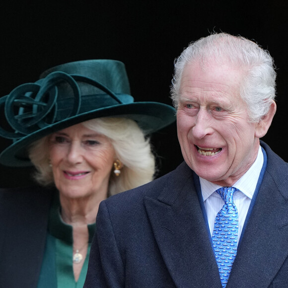 Le roi Charles III d'Angleterre et Camilla Parker Bowles, reine consort d'Angleterre - Les membres de la famille royale britannique arrivent à la chapelle Saint-George pour assister à la messe de Pâques. Windsor, le 31 mars 2024.