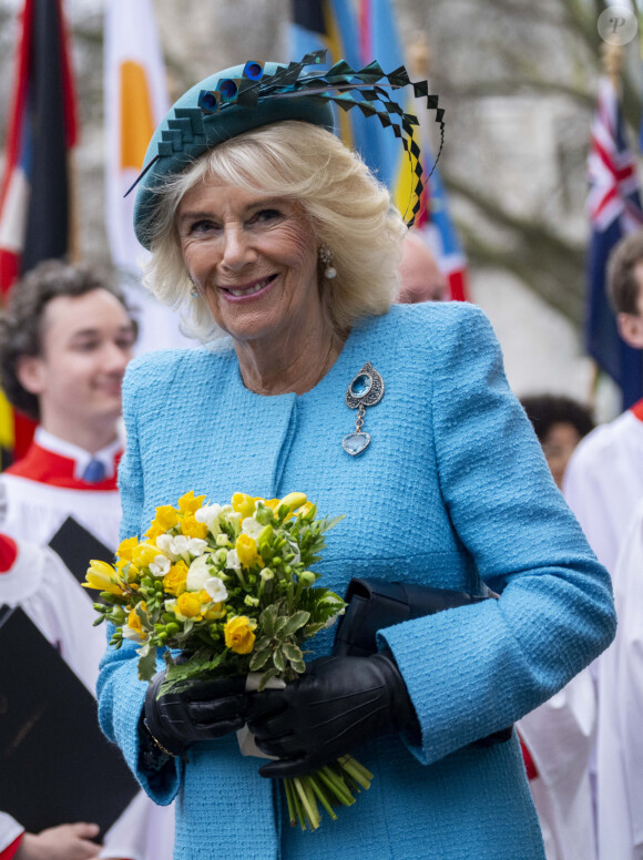 La famille royale britannique et les invités arrivent pour assister au service de célébration de la Journée du Commonwealth (Commonwealth Day) à l'abbaye de Westminster à Londres, célébré cette année en l'absence de Charles III et de Kate. Londres, le 11 mars 2024.  11 March 2024. - Camilla Parker Bowles, reine consort d'Angleterre 