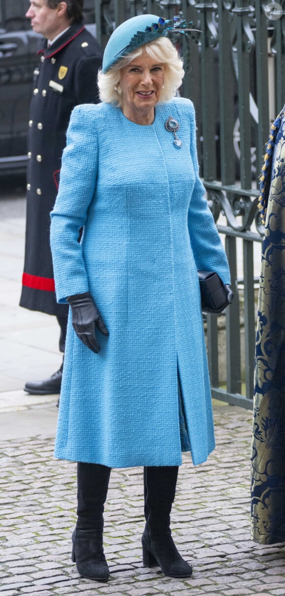 La famille royale britannique et les invités arrivent pour assister au service de célébration de la Journée du Commonwealth (Commonwealth Day) à l'abbaye de Westminster à Londres, célébré cette année en l'absence de Charles III et de Kate. Londres, le 11 mars 2024.  11 March 2024. - Camilla Parker Bowles, reine consort d'Angleterre 