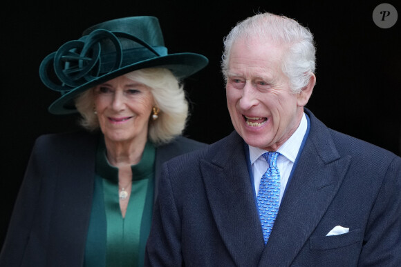 Le roi Charles III d'Angleterre et Camilla Parker Bowles, reine consort d'Angleterre - Les membres de la famille royale britannique arrivent à la chapelle Saint-George pour assister à la messe de Pâques. Windsor, le 31 mars 2024.