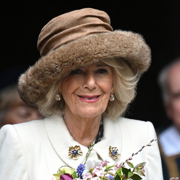 Camilla Parker Bowles, reine consort d'Angleterre, assiste au service Royal Maundy à la cathédrale de Worcester, le 28 mars 2024. 