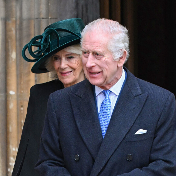La reine Camilla et le roi Charles III quittent le service de Pâques à la chapelle St George du château de Windsor, à Windsor, au Royaume-Uni, le 31 mars 2024. Photo par Zak Hussein/Splash News/ABACAPRESS.COM