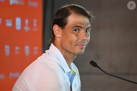Rafael Nadal lors de la conférence de presse du tournoi de tennis Mutua à Madrid, le 24 avril 2024.