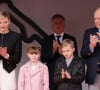 Le prince Albert II de Monaco, la princesse Charlene et leurs enfants, la princesse Gabriella et le prince héréditaire Jacques ont assisté au Monaco E-Prix 2024, le 27 avril 2024. © Claudia Albuquerque/Bestimage 