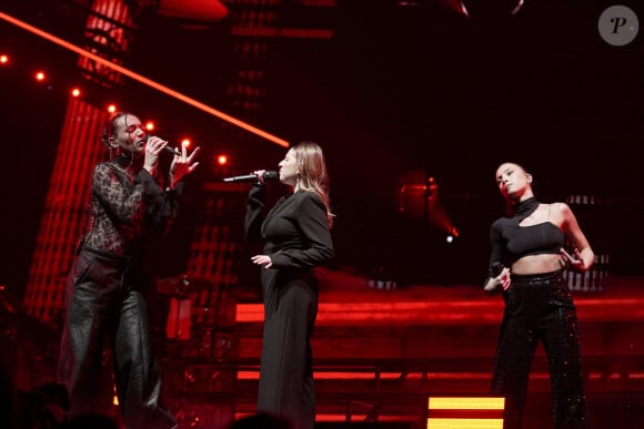 Djebril Slatni, Lénie Vacher et Héléna Bailly lors du concert de la Star Academy à Lyon, le 15/03/24. Photo Sandrine Thesillat / Panoramic 