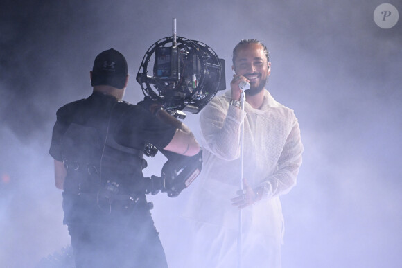 Slimane avec sa chanson "Mon Amour" lors de la première répétition générale avant la finale de la 68ème édition du Concours Eurovision de la chanson (ESC) à la Malmö Arena, en Suède, le 10 mai 2024. © Jessica Gow /TTNews/Bestimage