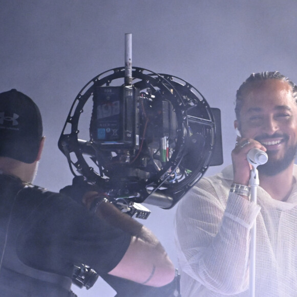 Slimane avec sa chanson "Mon Amour" lors de la première répétition générale avant la finale de la 68ème édition du Concours Eurovision de la chanson (ESC) à la Malmö Arena, en Suède, le 10 mai 2024. © Jessica Gow /TTNews/Bestimage