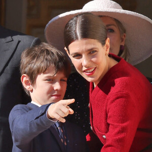 Charlotte Casiraghi et son fils Raphael Elmaleh - La famille princière de Monaco au balcon du palais, à l'occasion de la Fête Nationale de Monaco. © Dominique Jacovides-Bruno Bebert / Bestimage