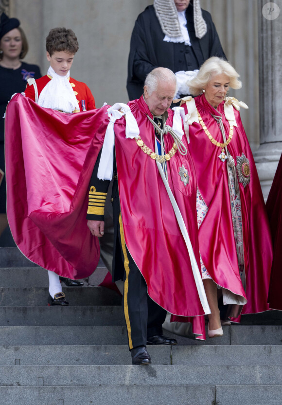 Le roi Charles III d'Angleterre et Camilla Parker Bowles, reine consort d'Angleterre, à une cérémonie de dédicace à l'Ordre de l'Empire britannique à la cathédrale Saint-Paul à Londres, le 15 mai 2024. 