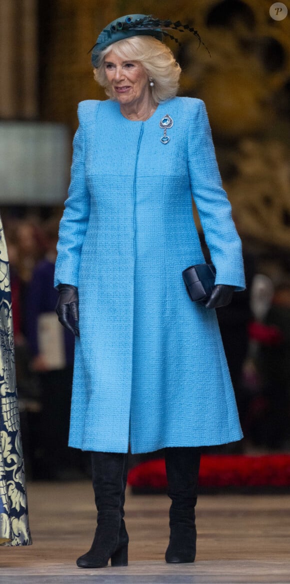 La reine consort ne voit pas vraiment d'un bon oeil le fait que Charles III multiplie à ce point les sorties malgré le feu vert des médecins 
La famille royale britannique et les invités arrivent pour assister au service de célébration de la Journée du Commonwealth (Commonwealth Day) à l'abbaye de Westminster à Londres, célébré cette année en l'absence de Charles III et de Kate. Londres, le 11 mars 2024. 