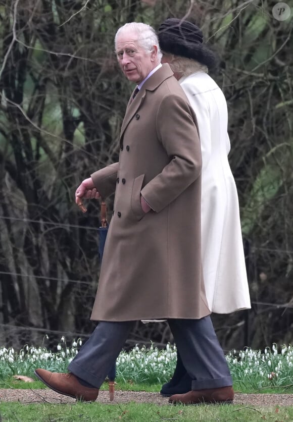 Le roi Charles III d'Angleterre et Camilla Parker Bowles, reine consort d'Angleterre sont allés à l'église de Sandringham le 11 février 2024. 