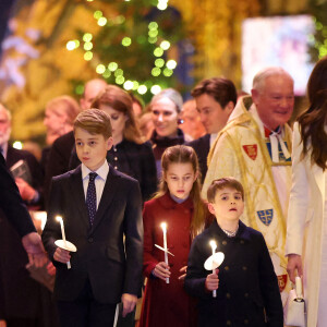 Prince George, Princess Charlotte and Prince Louis hold candles during the Royal Carols - Together At Christmas service at Westminster Abbey in London. UK, on Friday December 8, 2023. Photo by Chris Jackson/PA Wire/ABACAPRESS.COM