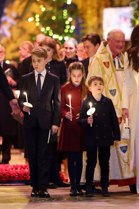 Prince George, Princess Charlotte and Prince Louis hold candles during the Royal Carols - Together At Christmas service at Westminster Abbey in London. UK, on Friday December 8, 2023. Photo by Chris Jackson/PA Wire/ABACAPRESS.COM