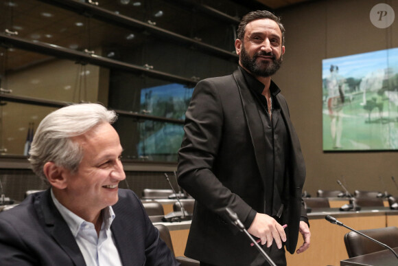 Lionel Stan et Cyril Hanouna - Le producteur de télévision français L.Stan et l'animateur de télévision français C.Hanouna lors d'une séance devant la commission d'enquête parlementaire sur l'attribution des fréquences TV, à l'Assemblée nationale à Paris le le 14 mars 2024. © Stéphane Lemouton / Bestimage