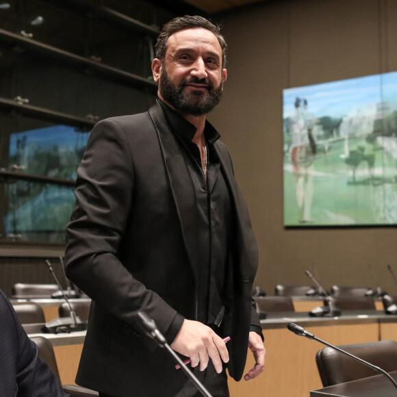 Lionel Stan et Cyril Hanouna - Le producteur de télévision français L.Stan et l'animateur de télévision français C.Hanouna lors d'une séance devant la commission d'enquête parlementaire sur l'attribution des fréquences TV, à l'Assemblée nationale à Paris le le 14 mars 2024. © Stéphane Lemouton / Bestimage