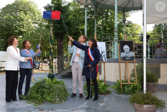 Hasmik Tolmajian, Jeanne d'Hauteserre, Nicolas Aznavour et Anne Hidalgo - Inauguration du Jardin "Charles Aznavour", Avenue des Champs-Elysées à Paris à l'occasion du Centième anniversaire de sa naissance, le 22 mai 2024. © Coadic Guirec/Bestimage 