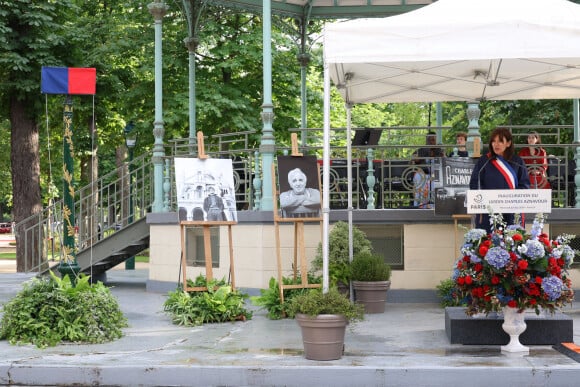 Anne Hidalgo - Inauguration du Jardin "Charles Aznavour", Avenue des Champs-Elysées à Paris à l'occasion du Centième anniversaire de sa naissance, le 22 mai 2024. © Coadic Guirec/Bestimage 