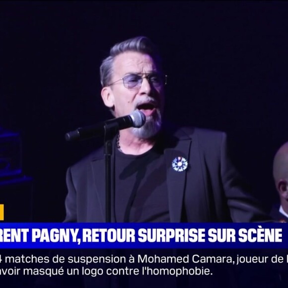 BFMTV dévoile des images de Florent Pagny sur la scène de la salle Pleyel à Paris lors d'un concert caritatif.