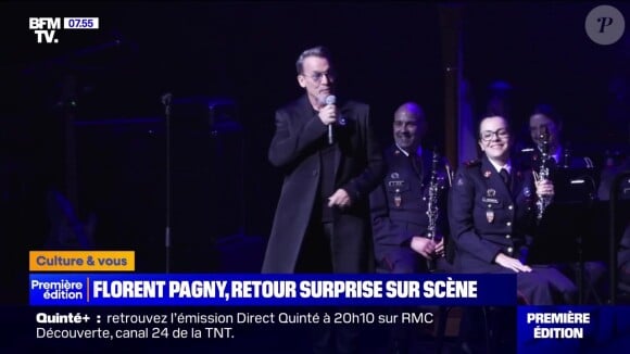 BFMTV dévoile des images de Florent Pagny sur la scène de la salle Pleyel à Paris lors d'un concert caritatif.