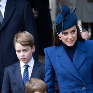 Catherine (Kate) Middleton, princesse de Galles, le prince George de Galles et le prince Louis de Galles - Les membres de la famille royale britannique lors de la messe du matin de Noël en l'église St-Mary Magdalene à Sandringham, le 25 décembre 2023.