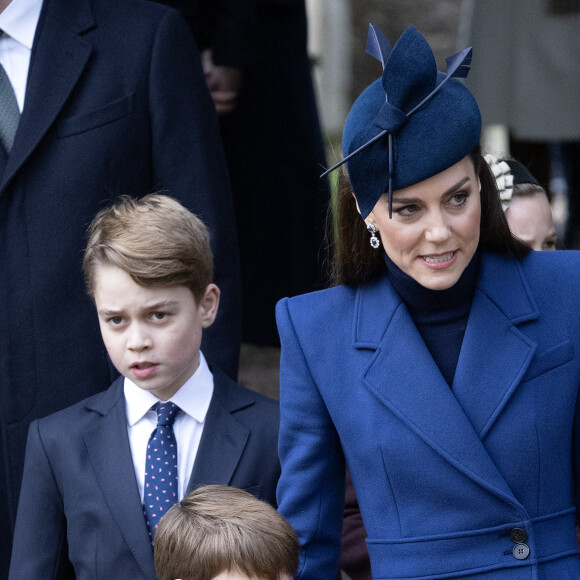 Catherine (Kate) Middleton, princesse de Galles, le prince George de Galles et le prince Louis de Galles - Les membres de la famille royale britannique lors de la messe du matin de Noël en l'église St-Mary Magdalene à Sandringham, le 25 décembre 2023.