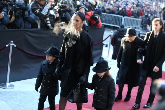 Céline Dion et son fils René-Charles Angélil, obsèques de René Angélil en la Basilique Notre-Dame de Montréal, le 22 janvier 2016. © Dominique Jacovides/Bestimage