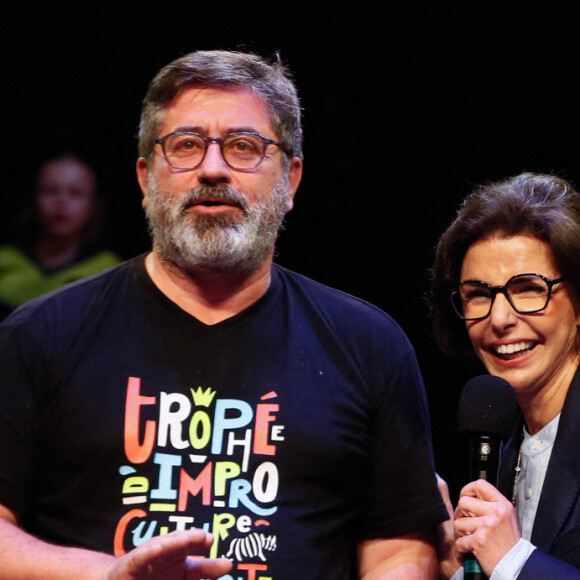 Alain Degois, Marc Ladreit de Lacharrière (pdt du groupe Fimalac, fondateur de la Fondation), Rachida Dati - Finale du "Trophée national d'impro" organisée par la fondation "Culture & diversité" au théâtre national de Chaillot à Paris, France, le 03 juin 2024.  © Christophe Clovis / Bestimage