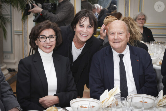 Exclusif - Rachida Dati, ministre de la Culture, Véronique Morali, Marc Ladreit de Lacharrière - Dîner de la Revue des Deux Mondes au Cercle de l'Union Interalliée à Paris le 11 mars 2024.  © Jack Tribeca / Bestimage  Revue des Deux Mondes dinner at the Cercle de l'Union Interalliée in Paris on 11 March 2024.