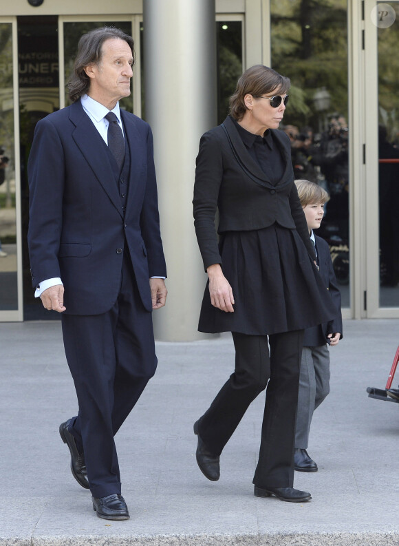 Antonio "Kitín" Muñoz y Valcárcel, sa femme la princesse Kalina de Bulgarie et leur fils Simeon Hassan Muñoz - Obsèques du prince Kardam de Bulgarie (fils aîné et héritier du roi Simeon II et de Margarita Gomez Acebo) à Madrid en Espagne. Le 8 avril 2015 