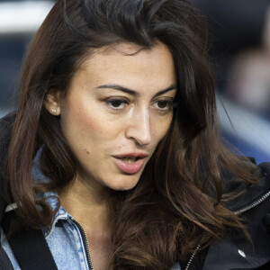 Rachel Legrain-Trapani (Miss France 2007) et son compagnon Valentin Léonard - People dans les tribunes du match PSG Vs Lorient (5-1) au Parc des Princes à Paris le 3 avril 2022. © Agence/Bestimage 